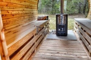 Barrel outdoor garden sauna with panoramic window 24